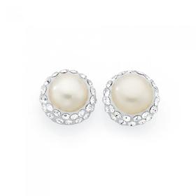 Silver+Fresh+Water+Pearl+%26amp%3B+Crystal+Cluster+Stud+Earrings