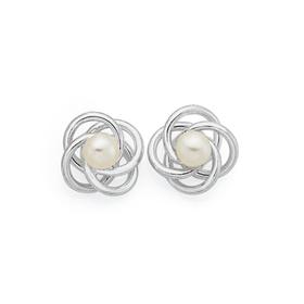 Silver+Simulated+Pearl+Knot+Stud+Earrings
