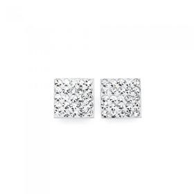 Silver+Large+Crystal+Square+Stud+Earrings