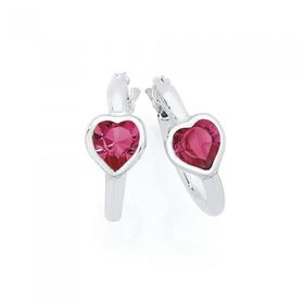 Silver+10mm+Pink+Crystal+Heart+Hoop+Earrings