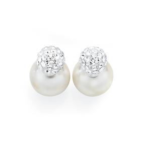 Silver-Simulated-Pearl-Crystal-Duo-Studs on sale