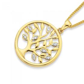 9ct+Gold+Diamond+Tree+of+Life+Pendant