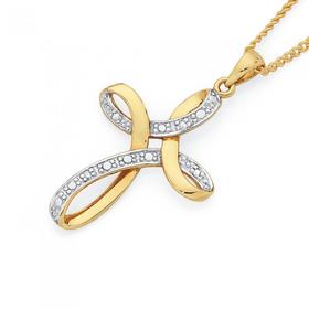 9ct+Gold+Diamond+Cross+Pendant