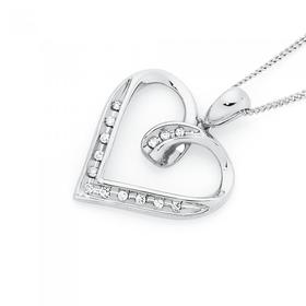 9ct+White+Gold+Diamond+Open+Heart+Pendant