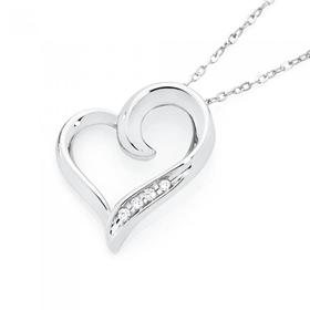 9ct+White+Gold+Diamond+Heart+Pendant+with+White+Gold+Chain