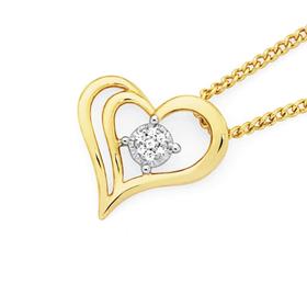 9ct+Gold+Diamond+Cluster+Heart+Pendant