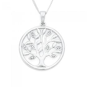 9ct+White+Gold+Diamond+Tree+of+Life+Pendant