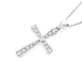 9ct+White+Gold+Diamond+Cross+Pendant