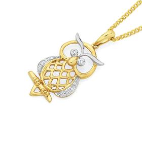 9ct+Gold+Diamond+Owl+Pendant