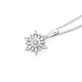 9ct+White+Gold+Diamond+Snowflake+Pendant