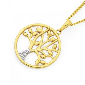 9ct+Gold+Diamond+Tree+of+Life+Pendant