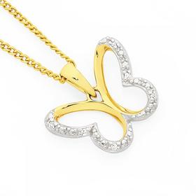 9ct+Gold+Diamond+Butterfly+Pendant