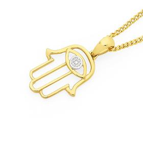 9ct+Gold+Diamond+Hamsa+with+Evil+Eye+Pendant