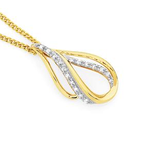 9ct+Gold+Diamond+Double+Swirl+Pear+Shape+Pendant