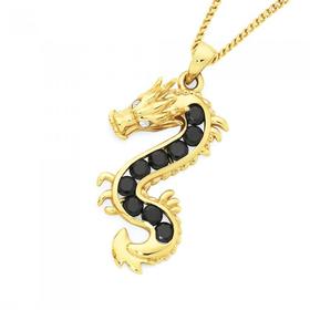 9ct-Gold-White-Black-Cubic-Zirconia-Dragon-Pendant on sale
