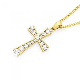 9ct-Gold-Cubic-Zirconia-Cross-Pendant on sale