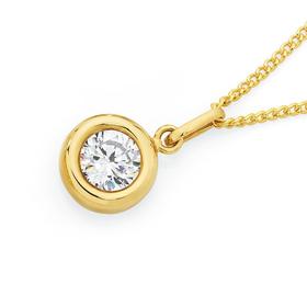 9ct+Gold+CZ+6mm+Round+Brilliant+Cut+Bezel+Pendant