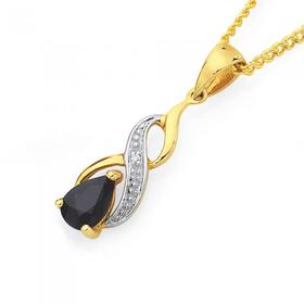 9ct+Gold+Sapphire+%26amp%3B+Diamond+Pear+Pendant