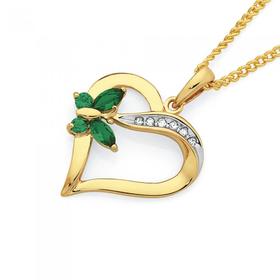 9ct+Gold+Created+Emerald+%26amp%3B+Diamond+Pendant