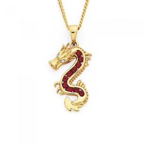 9ct-Gold-Created-Ruby-Diamond-Dragon-Pendant on sale