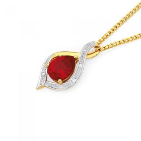 9ct-Gold-Created-Ruby-Diamond-Swirl-Pendant on sale