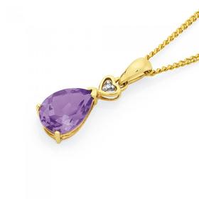 9ct+Gold+Amethyst+%26amp%3B+Diamond+Pear+Shape+Pendant