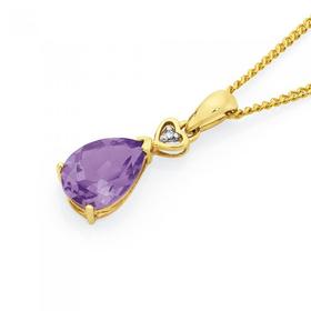 9ct-Gold-Amethyst-Diamond-Pear-Pendant on sale
