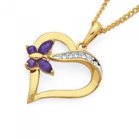 9ct-Gold-Amethyst-Diamond-Heart-Pendant on sale