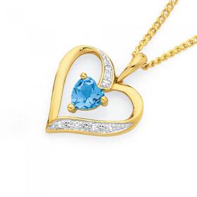 9ct-Gold-Blue-Topaz-Diamond-Heart-Pendant on sale