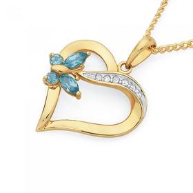 9ct+Gold+Blue+Topaz+%26amp%3B+Diamond+Heart+Pendant+with+Butterfly