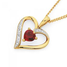 9ct-Gold-Created-Ruby-Diamond-Heart-Pendant on sale