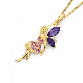 9ct+Gold+Amethyst+%26amp%3B+Created+Pink+Sapphire+Fairy+Pendant