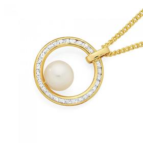 9ct-Gold-Pearl-CZ-Circle-Pendant on sale