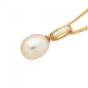 9ct+Gold+Pearl+%26+Diamond+Pendant