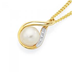 9ct+Gold+Cultured+Fresh+Water+Pearl+%26amp%3B+Diamond+Pendant