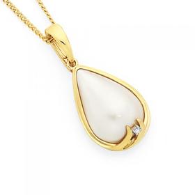 9ct+Gold+Cultured+Mabe+Pearl+%26amp%3B+Diamond+Enhancer+Pendant