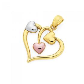 9ct-Gold-Tri-Tone-Hearts-Pendant on sale