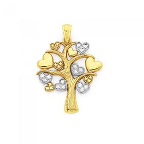 9ct-Gold-Two-Tone-Multi-Hearts-Tree-of-Life-Pendant on sale