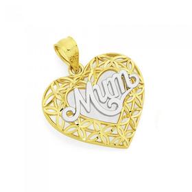 9ct-Gold-Two-Tone-Diamond-Cut-Mum-Flower-Heart-Pendant on sale