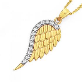 9ct+Gold+Two+Tone+Angel+Wing+Pendant