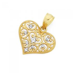 9ct-Gold-Two-Tone-Filigree-Heart-Pendant on sale