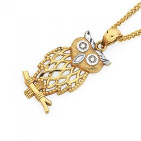 9ct-Gold-Two-Tone-Owl-Pendant on sale