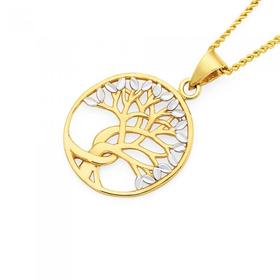 9ct+Gold+Two+Tone+Oval+Tree+of+Life+Pendant