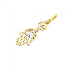 9ct-Gold-Two-Tone-Evil-Eye-Hamsa-Hand-Pendant on sale