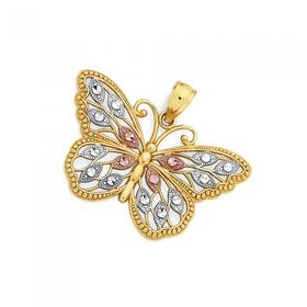 9ct+Gold+Tri+Tone+Butterfly+Pendant