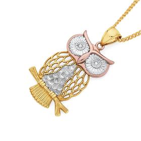 9ct-Gold-Tri-Tone-Owl-Pendant on sale