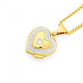 9ct+Gold+Two+Tone+CZ+Heart+Locket