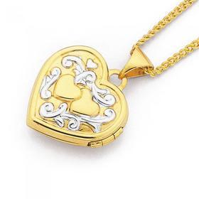 9ct+Gold+Two+Tone+15mm+Double+Heart+Locket