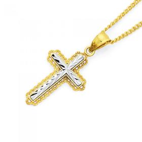 9ct+Gold+Two+Tone+Diamond+Cut+Cross