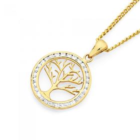 9ct-Gold-CZ-Round-Tree-of-Life-Pendant on sale